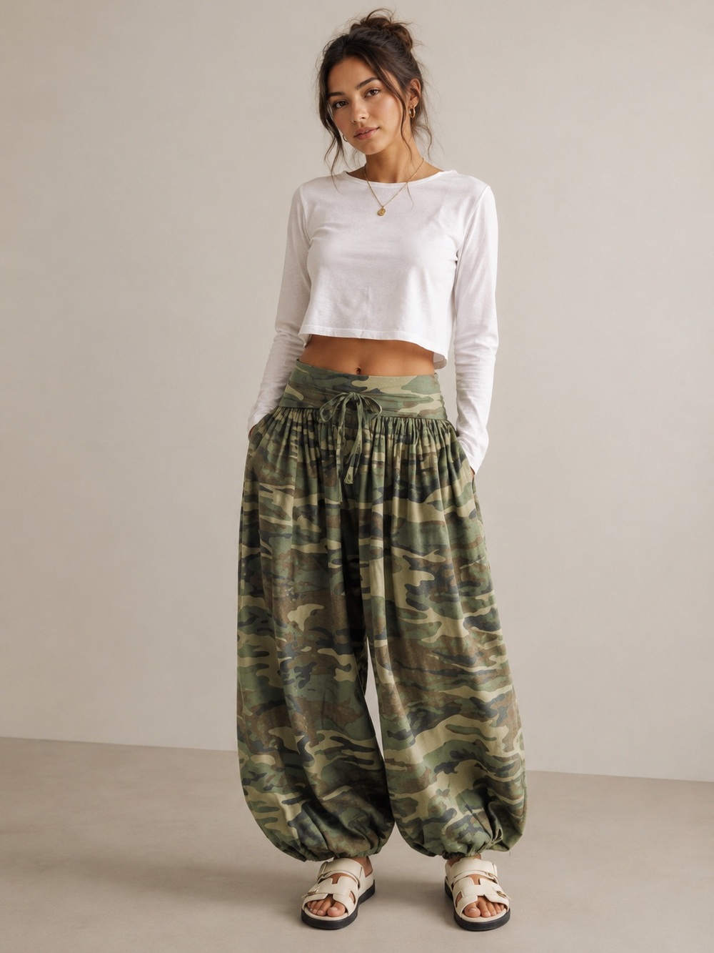 158. Women's Camo Utility Pleated Balloon Leg Pants